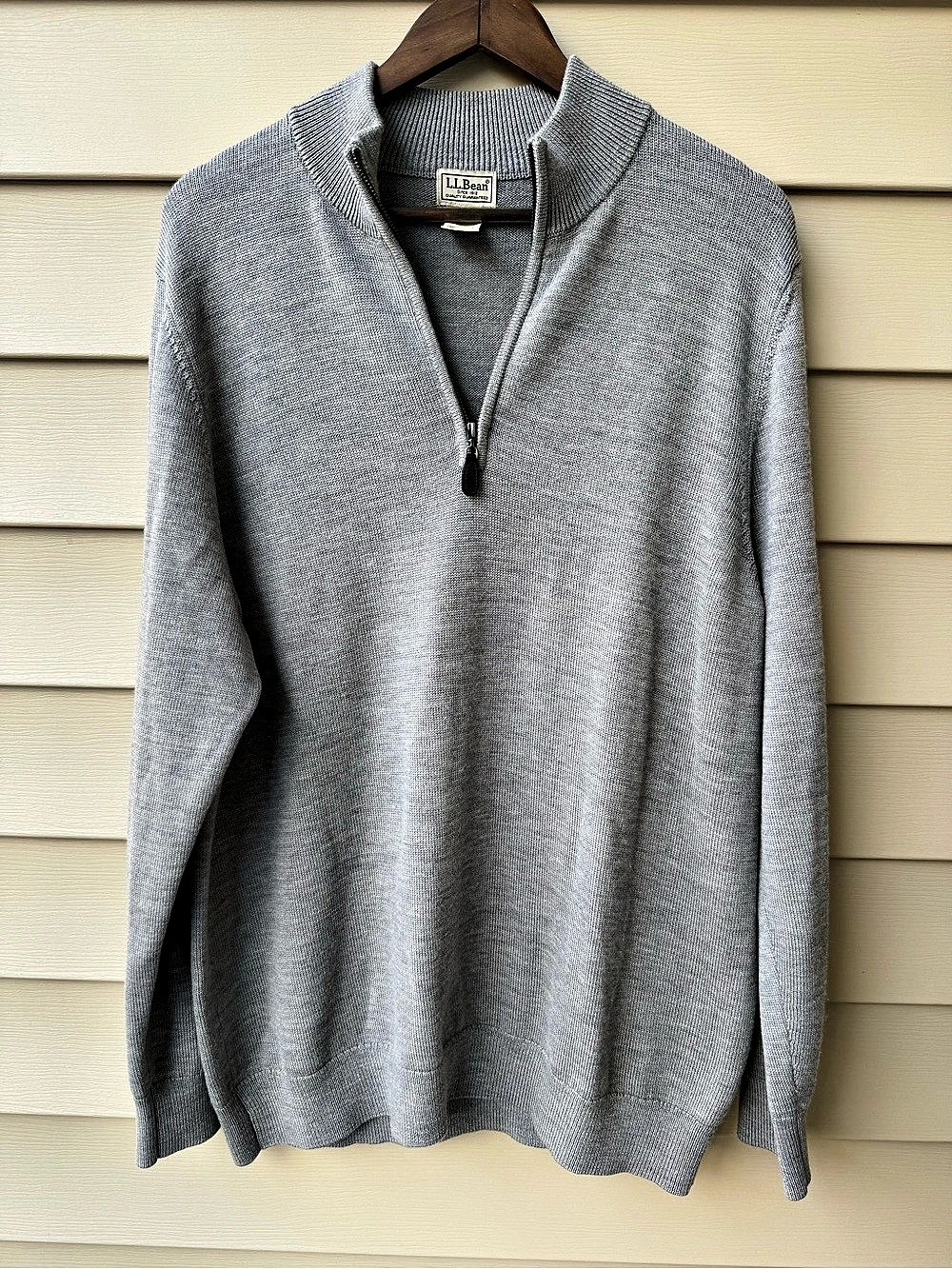 L.L.Bean Men’s XL Merino Wool Quarter Zip Sweater Gray 100% Wool